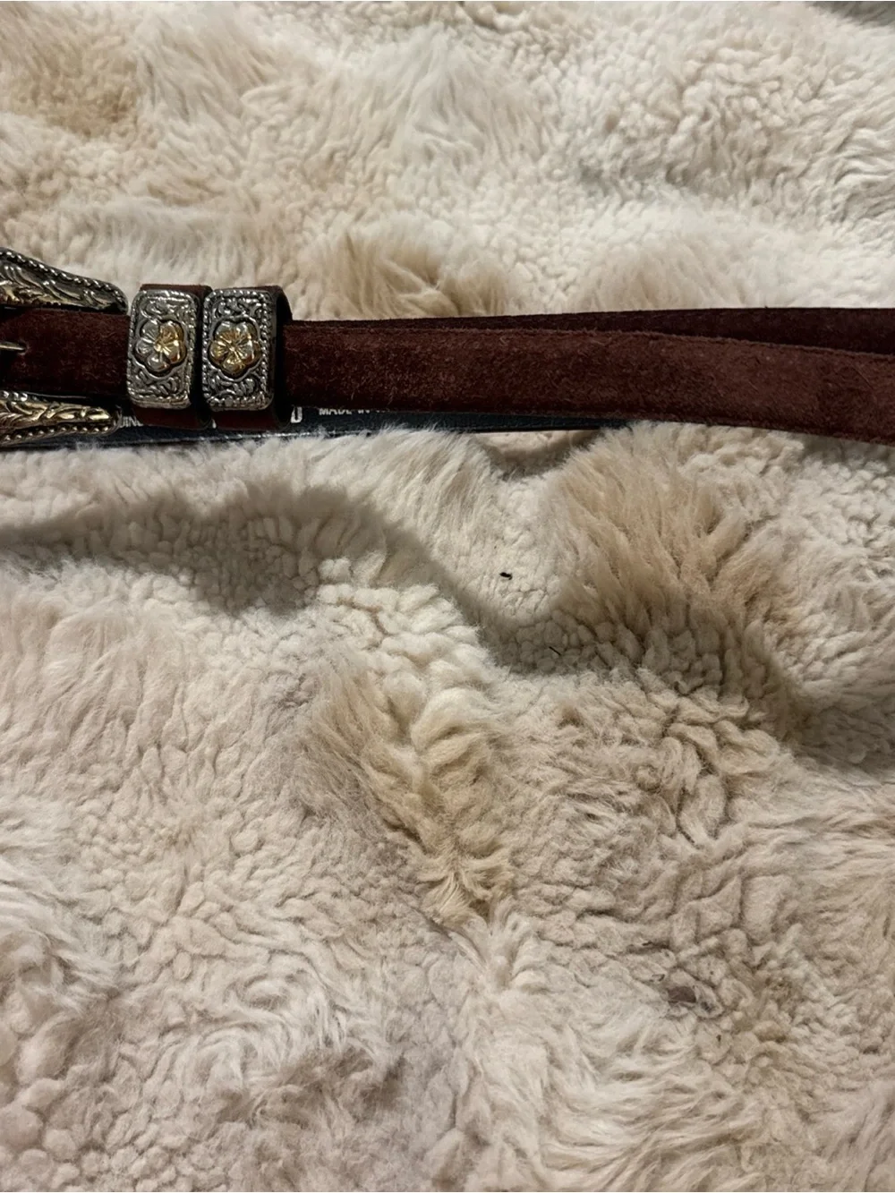 Vintage Brown Leather Belt with Silver and Gold Medallion Accents Size small